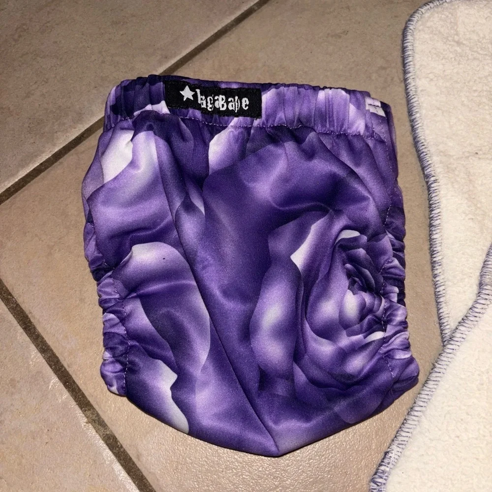 RAGABabe Purple Rose Reusable Diaper Cover with 2 Cotton & Bamboo Inserts